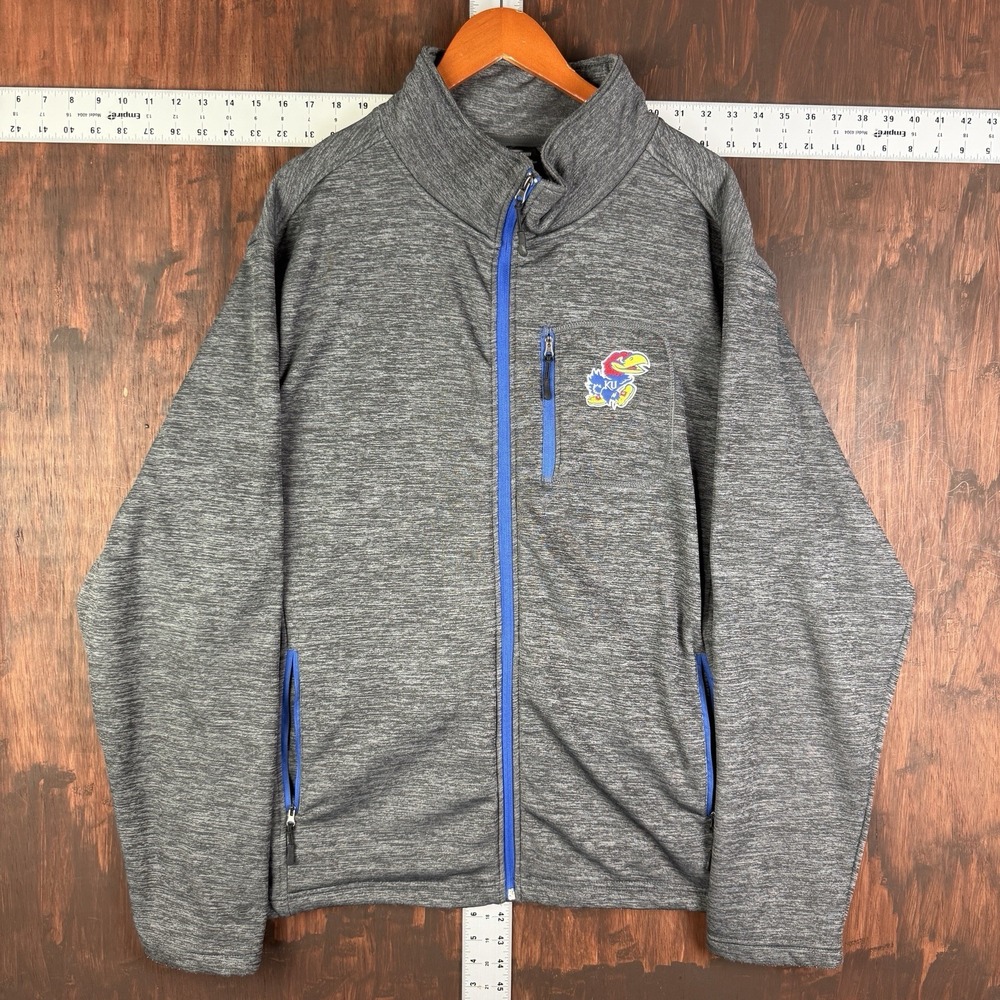 Kansas Jayhawks Full Zip Fleece Performance  Jacket Colosseum Gray Mens 2XL NCAA